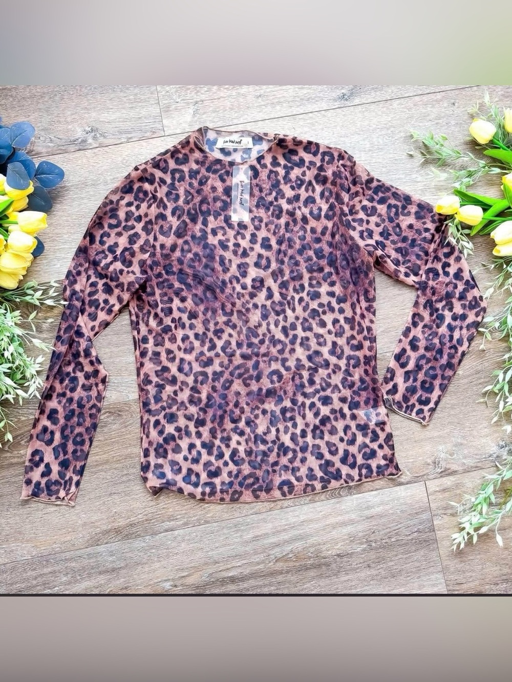 Three Bird Nest Long Sleeve Leopard Print Mesh Top - perfect for layering 🐆S/M/L